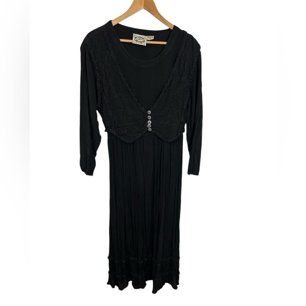 24 KARAT Boho Hippie Cotton Crinkle Gauze Maxi DRESS India Black Festival XL